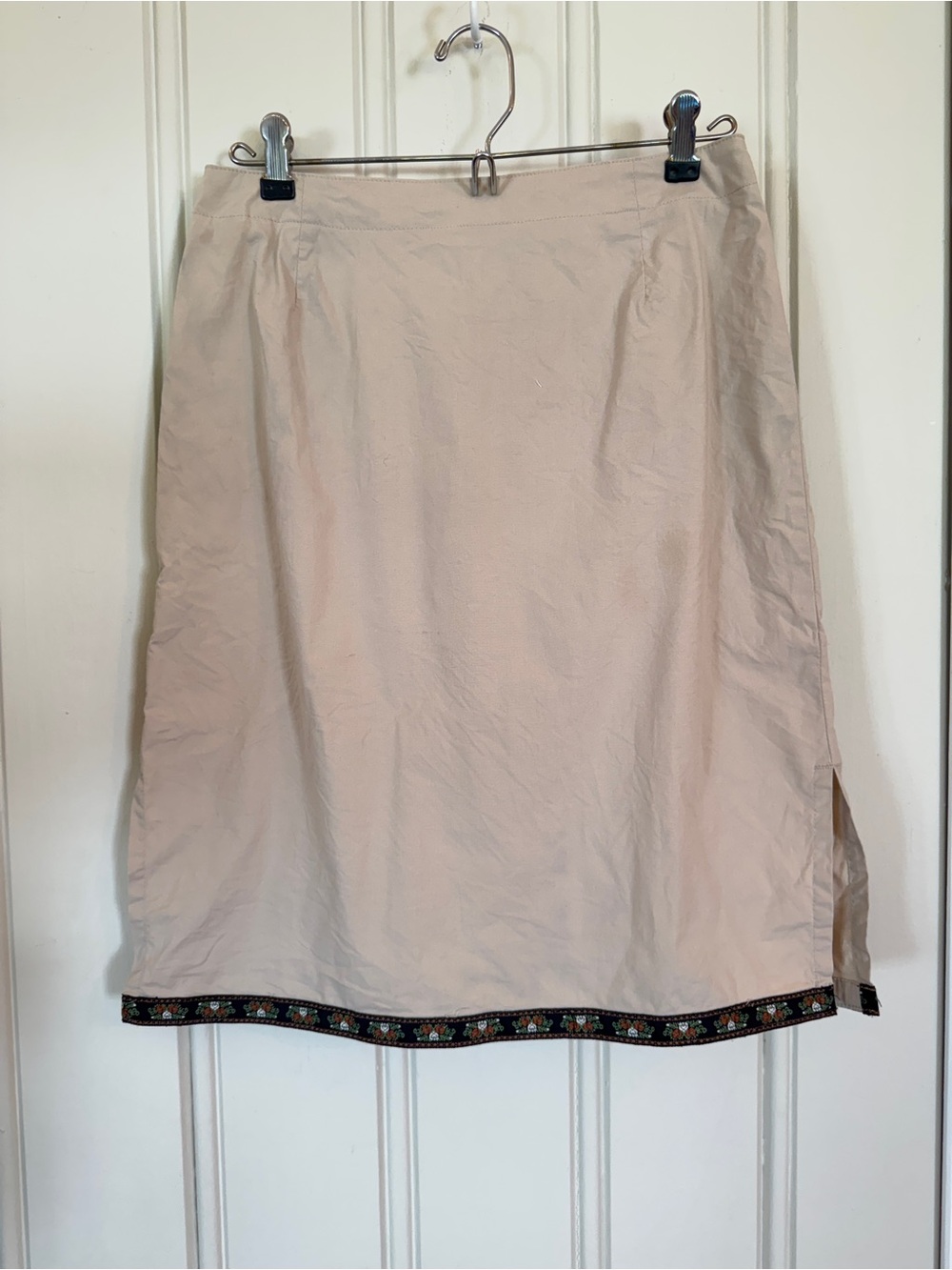 Y2K 90s Cream A-Line Skirt with Trim Gap Stretch Twee Preppy Collegiate Size 6